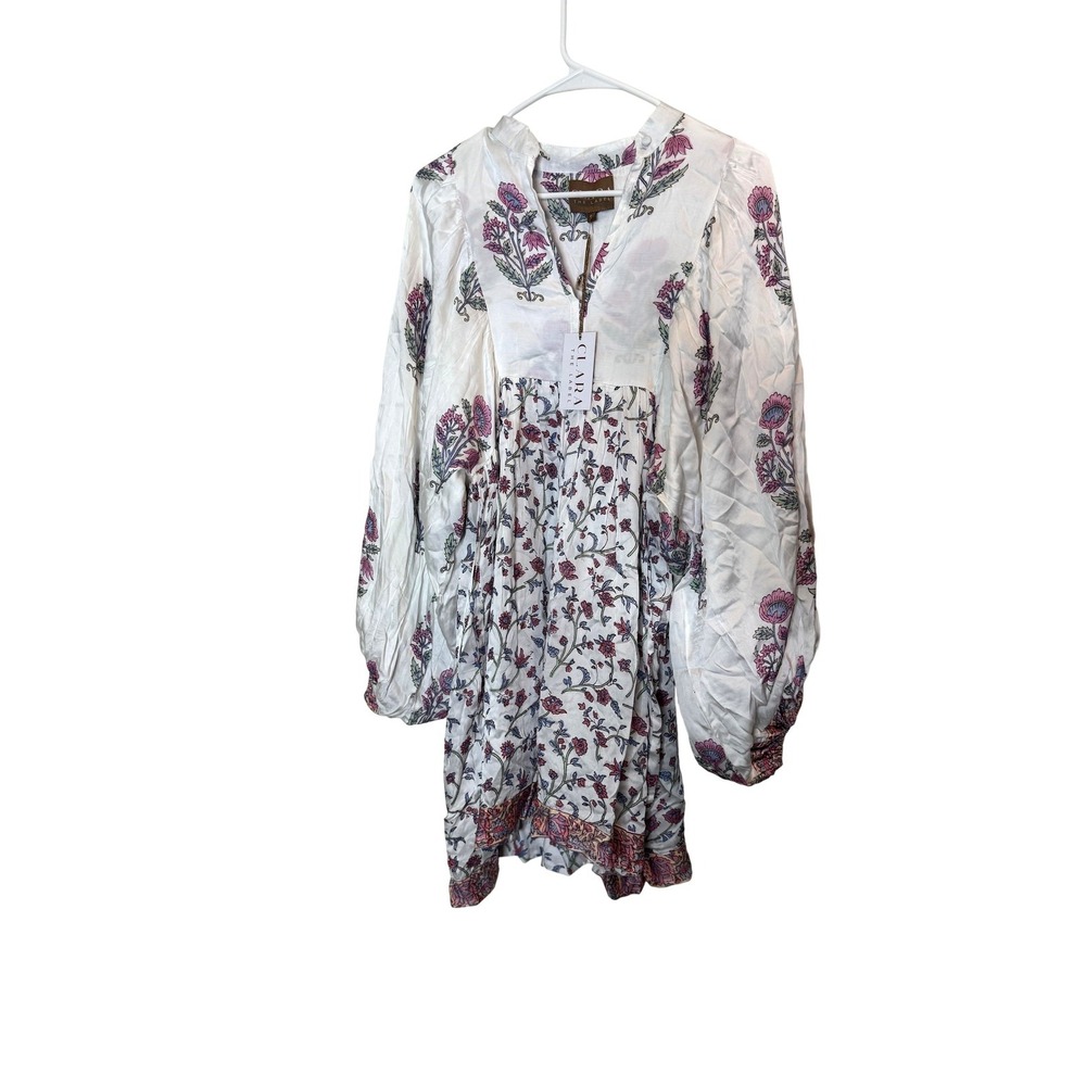 Clara The Label Dress Womens Small White Floral Boho‎ Swing Mini Ruffle Hem